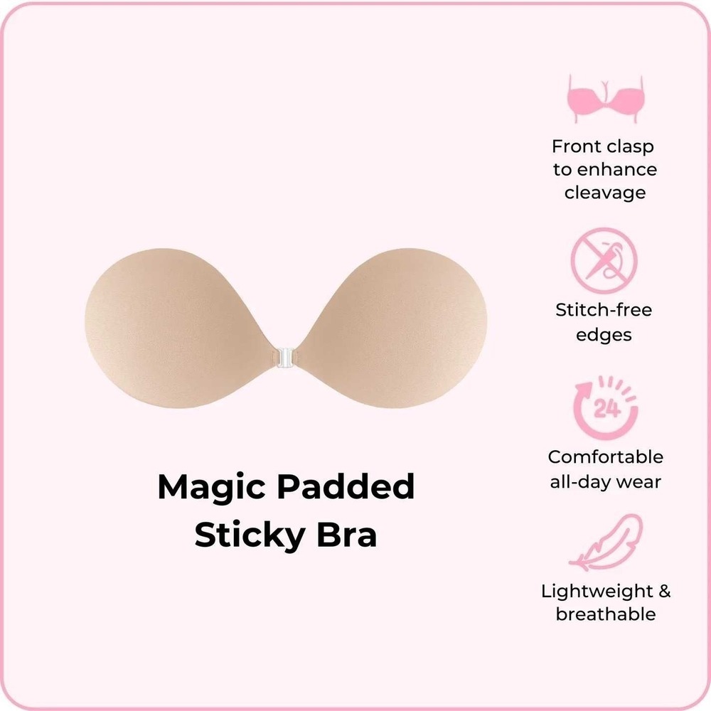 BOOMBA Magic Padded Sticky Bra Beige Size C Adhesive Strapless Backless open box - Picture 6 of 6